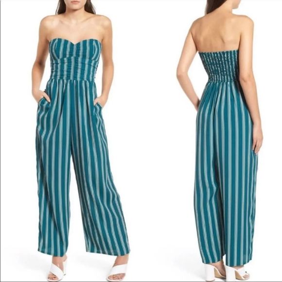 Band of Gypsies Pants - BAND of Gypsies Striped Jumpsuit Teal Size Small